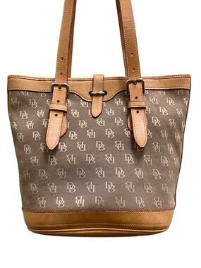 Vintage Dooney &Bourke Purse Cabriolet Monogram Shoulder Bag Two Straps Brown